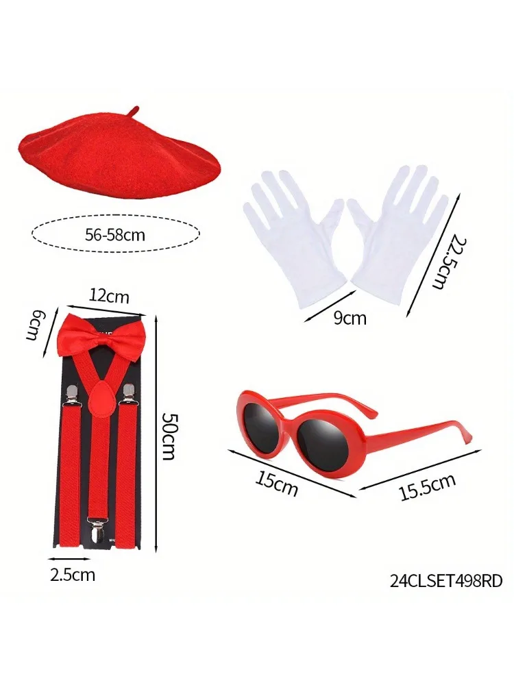 PESENAR Mime Kunstenaar Accessoires 6 Stuks met Baret Hoed Jarretel Sjaal Handschoenen Gezicht Verf Sokken voor Halloween mime Kostuum