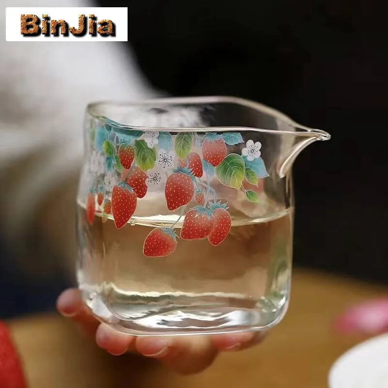 190Ml Handmade Strawberry Pattern Glass Tea Pitcher Creative Heat-Resistant Sharing Pot Cha Hai Justice Cup For Supplies - view 5