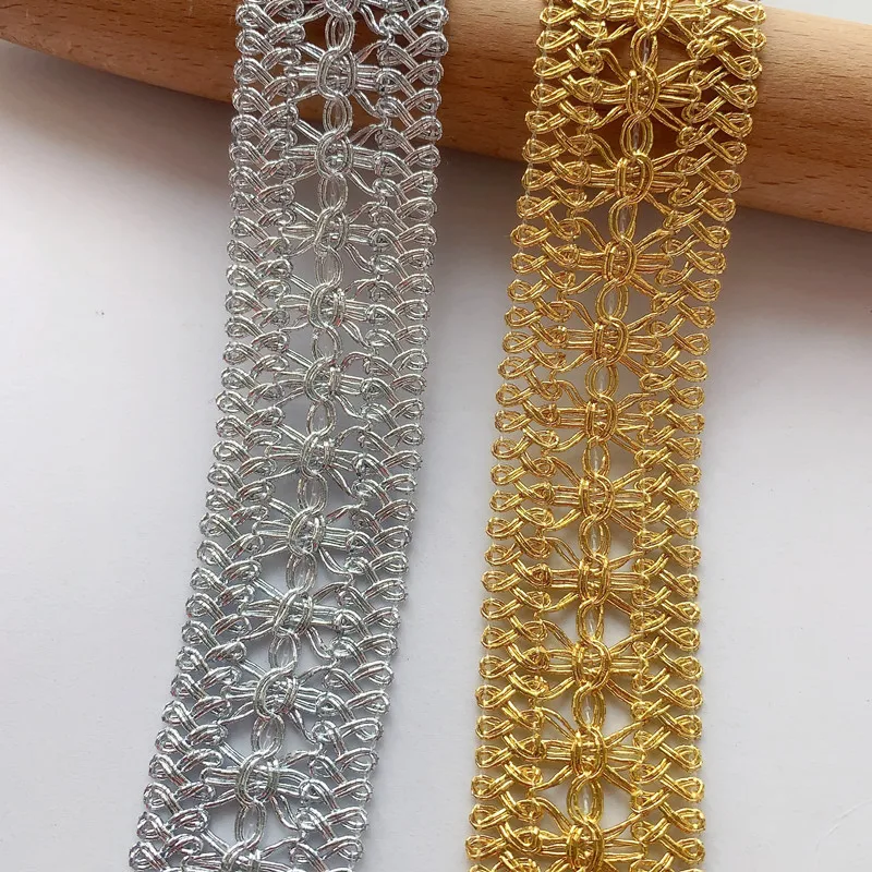 5m/16.4ft Lace Golden Silver Trim Ribbon HanMade DIY Sewing Centipede Wedding Craft Curtain Clothes Accessories Party Home Deco