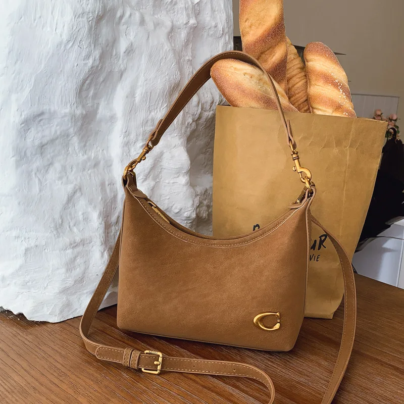 

1pc 2026 Spring New Wax Leather Handbag - Single - Shoulder Bucket, Crossbody & Underarm, Large Cap, Versatile for Women