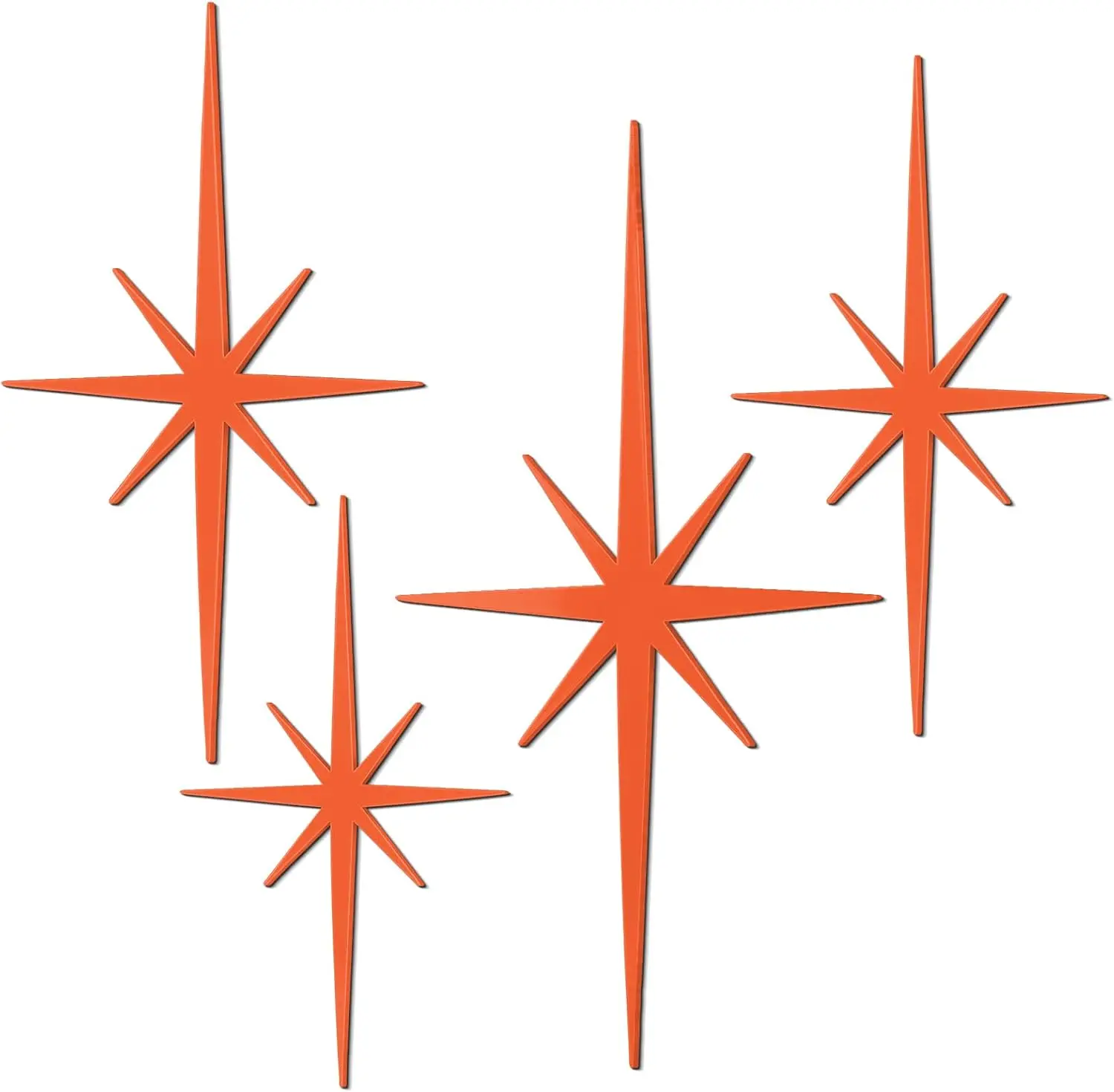 4 Pcs Starburst Shaped Wall Decor Mid Century Modern Art,Orange | Cast Iron Whimsical Wall Art Atomic Stars Elegance Accents Vin