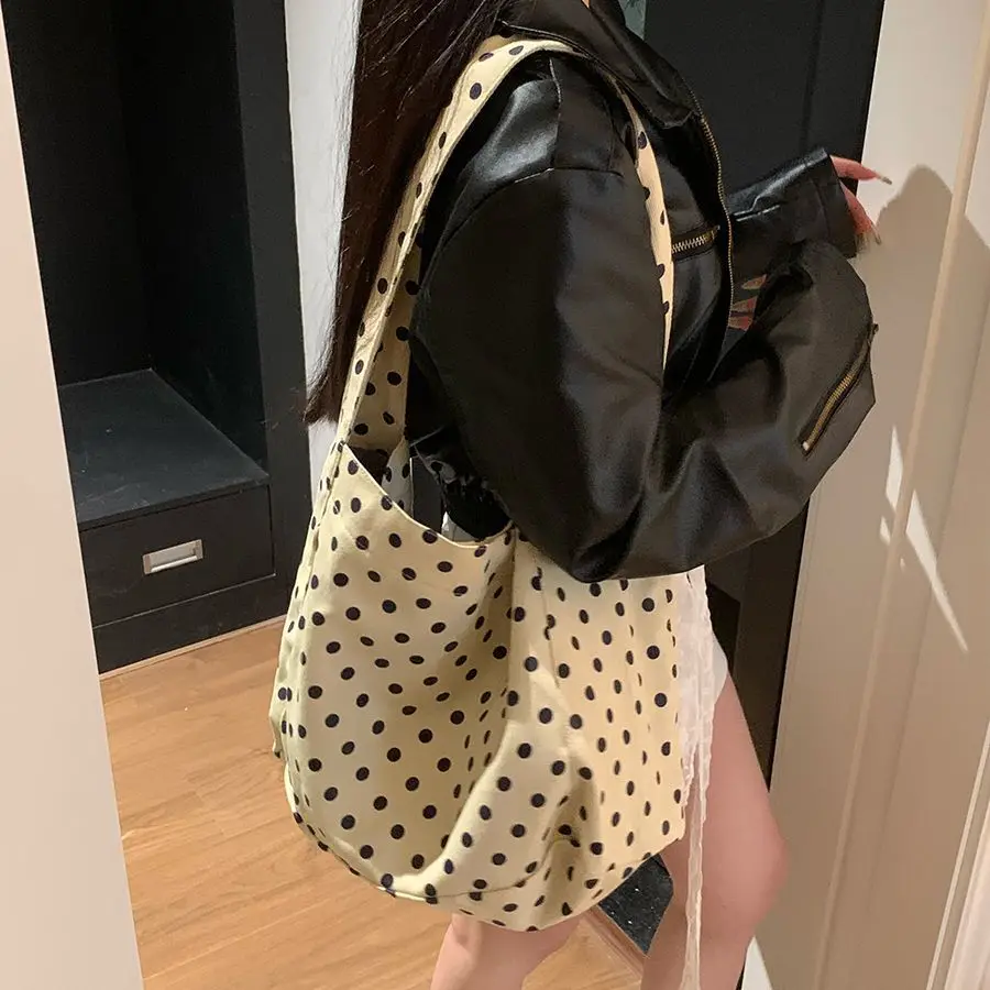 

Korean Causal Polka Dot Handbag Female Instagram Fashion Canvas Shoulder Bag Large Capacity Tote Bags