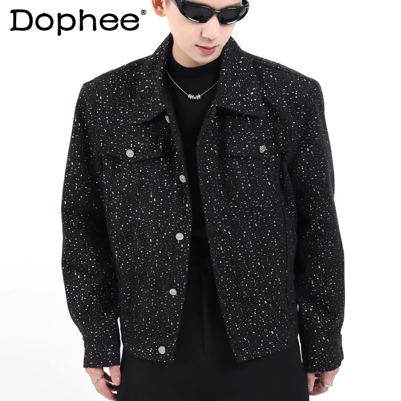 Men's 2025 Autumn New High-end Design Chic Coats Fashion Versatile Loose Lapel Jacket Trend Starry Sky Hot Diamond Denim Jackets