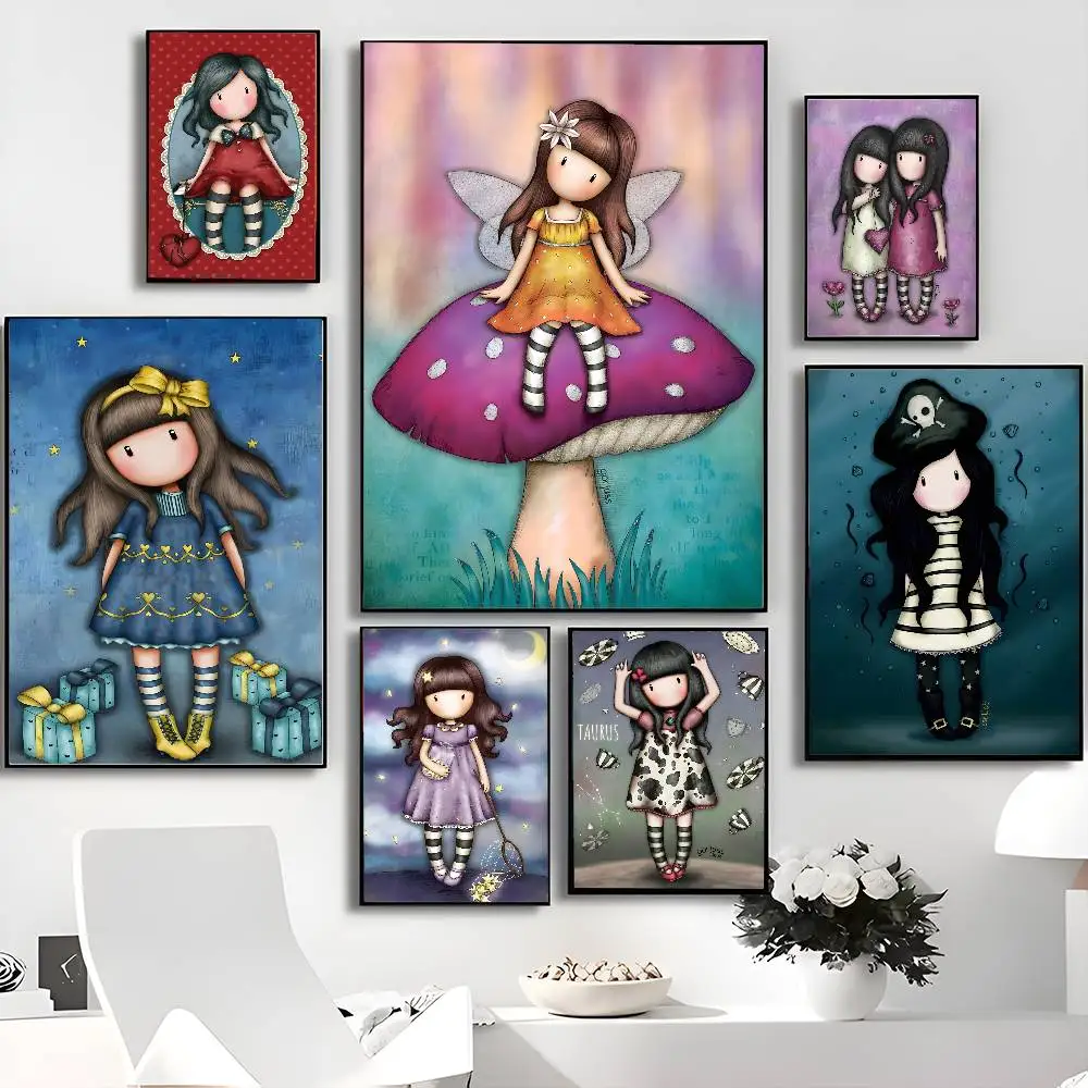 S-Santoro G-Gorjuss Cute Cartoon Self-adhesive Art Poster Whitepaper Prints Posters Artwork Home Decor