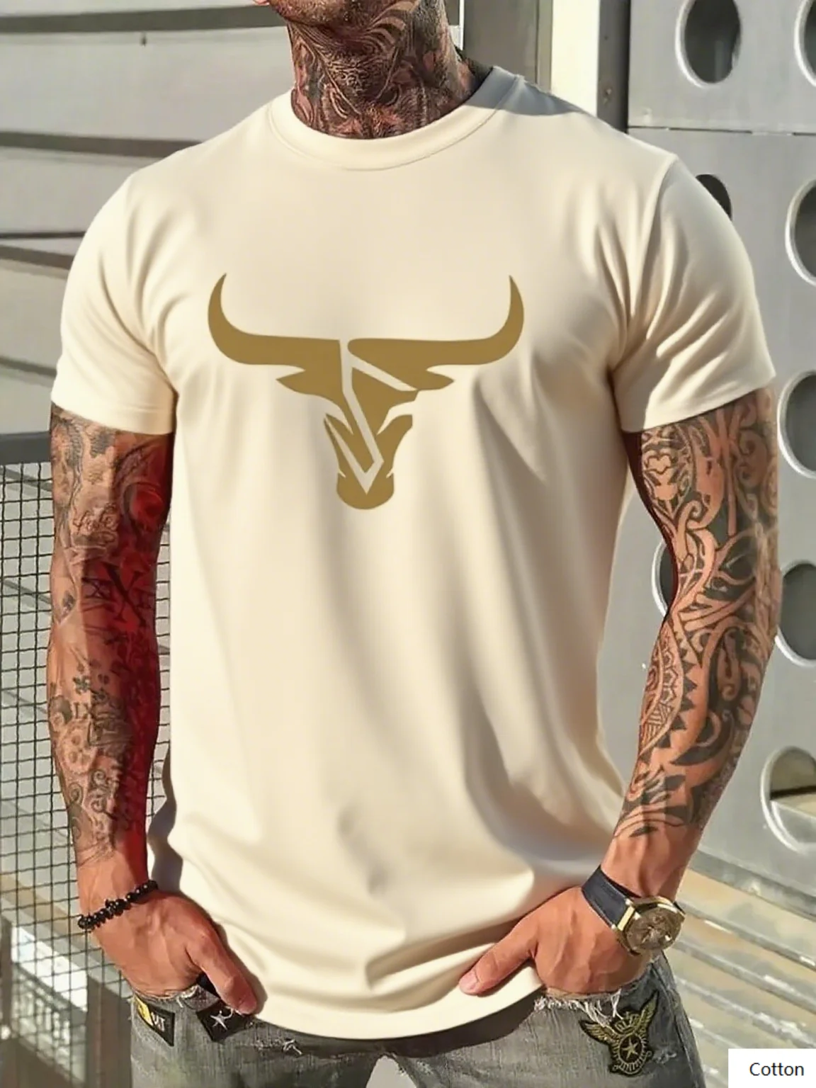 

Мягкая хлопковая футболка Emblazoned с изображением головы быка Must - Have for Fans of Tough - Guy Fashion To Flaunt Their Love for Bold