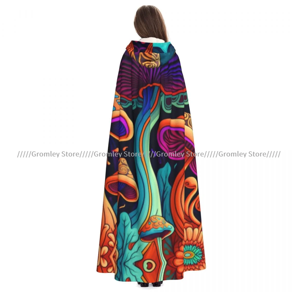 

Взрослый психоделический плащ с грибами, накидка с капюшоном, средневековый костюм ведьмы, Викки, вампира, костюм на Хэллоуин, платье, пальто