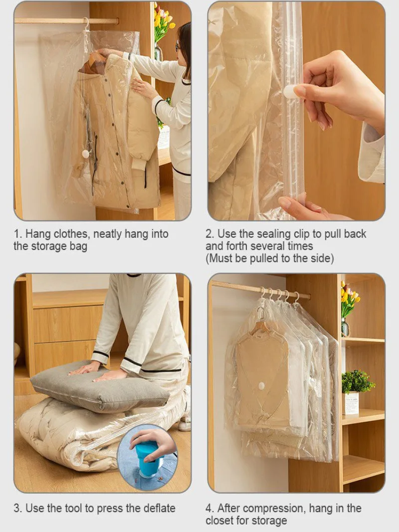 Household vacuum compression bag dustproof storage side pull transparent hanging pumping clothes bag storage bag for down jacket