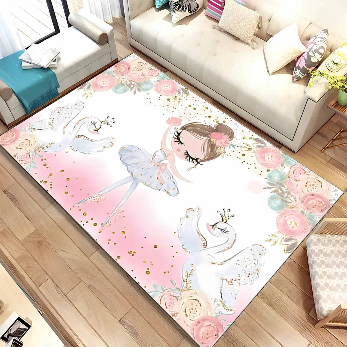 Niedlicher Ballett-Mädchen-Teppich, Ballerina-Fee, Cartoon-Teppich für Zuhause, Wohnzimmer,