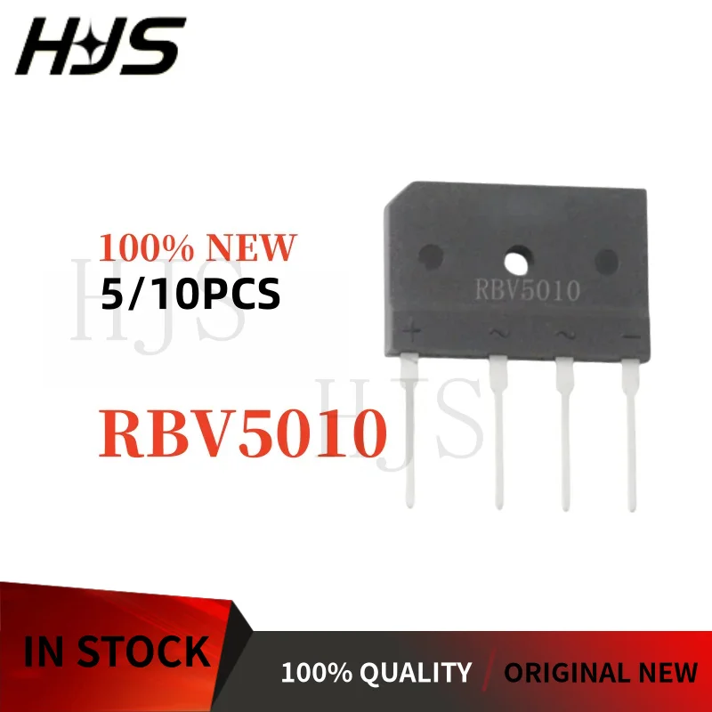 5/10PCS 100% Brand New and Quality RBV5010 RBV 5010 V5010 50A 1000V DIP-4 High-voltage flat rectifier bridge