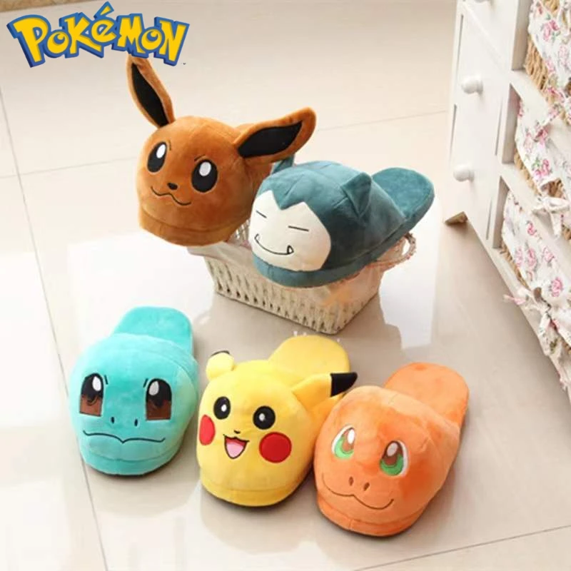 Pokemon Pikachu Jigglypuff Snorlax Eevee Plush Cotton Shoes Family Couple Furniture Charmander Slippers Birthday Gifts Toys