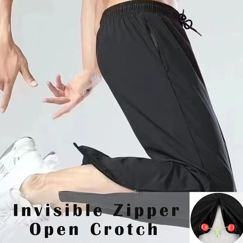 

Invisible Zipper Open Crotch Ice Silk Casual Pants Summer Spring Black Plus Size Straight Trousers