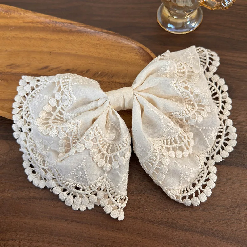 

White lace embroidered bow hair clip, women's and girls' fashion large hair clip, sweet and elegant hair accessory