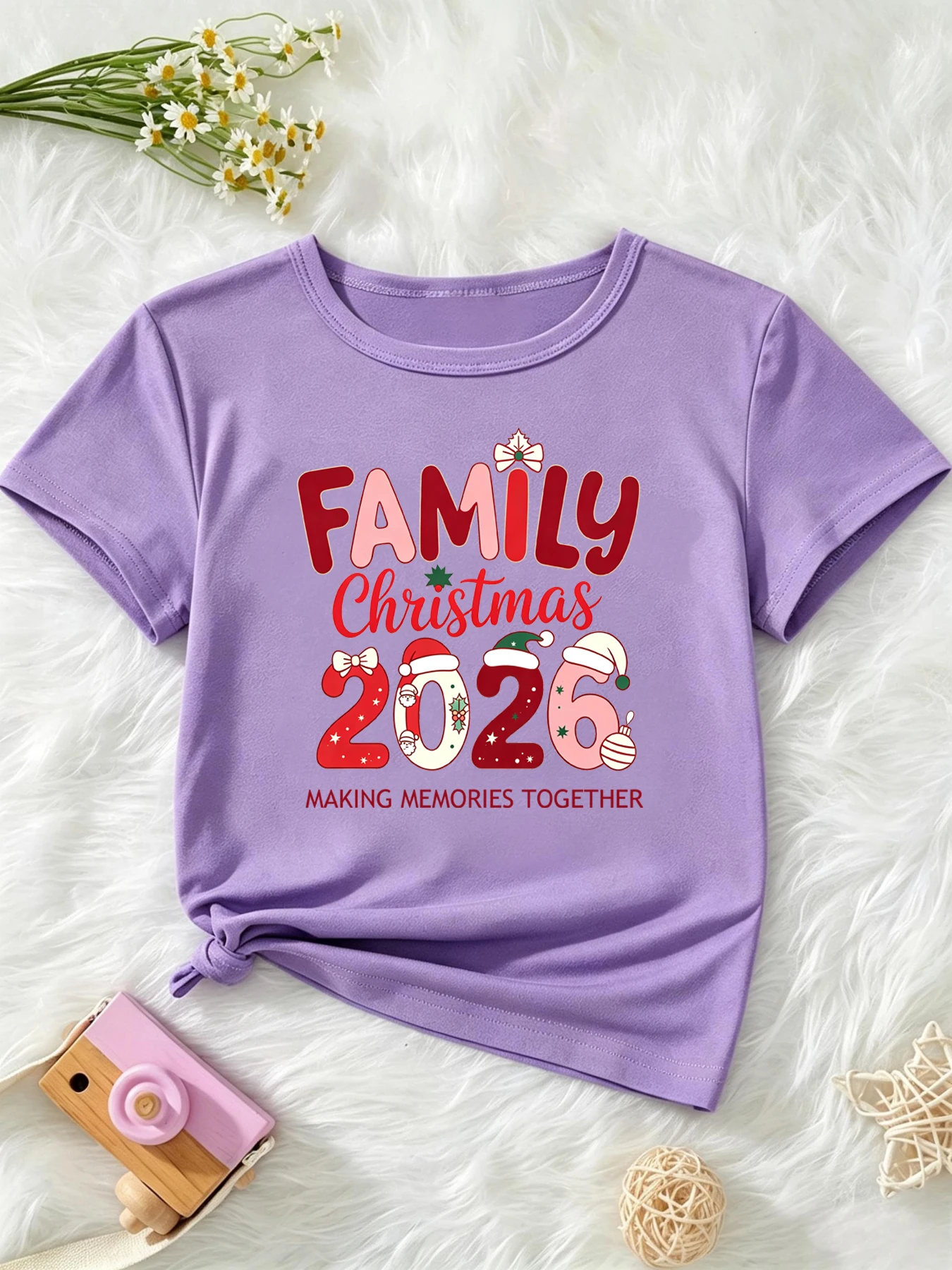 Family Christmas 2026 Making Memories Together Letter Printed T Shirt Girls/Boys Christmas Gift T-Shirt Blue/Purple T-Shirt