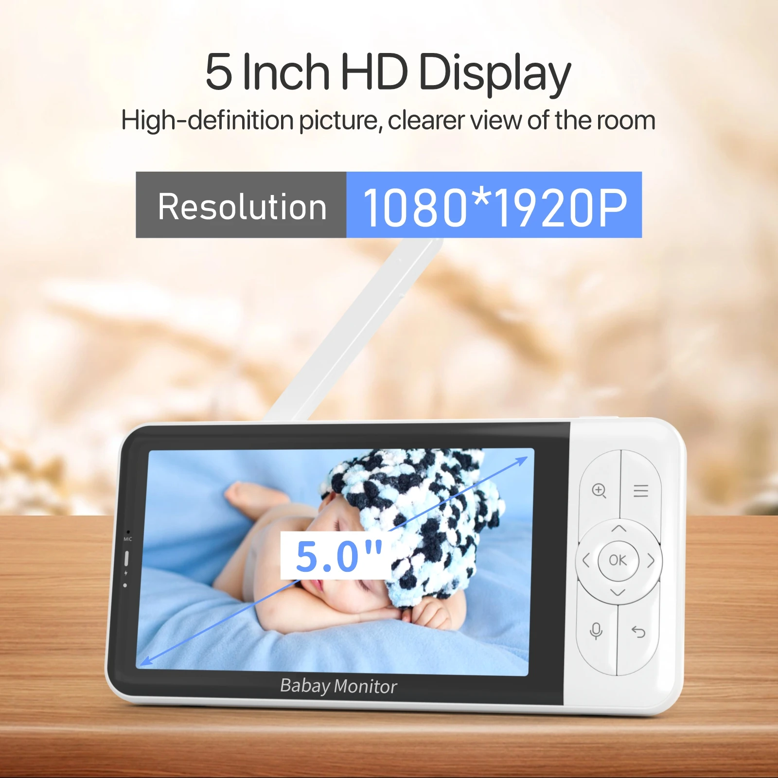 TUYA 5 Inch 1080P Baby Monitor with Night Vision Temperature Motion Sound Alert Audio Wireless Wifi 2.4GHz Frequency App Control