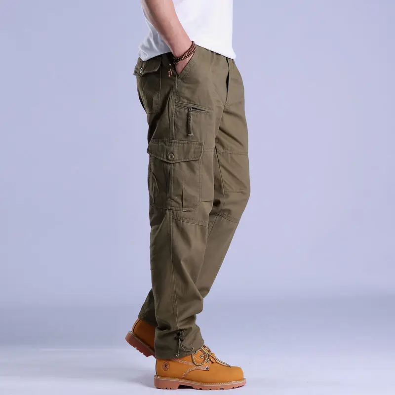 Mens Cargo Work Pants Ripstop Hiking Tactical Pants with Multi Pockets Elastic Waist Pants Cotton Joggers