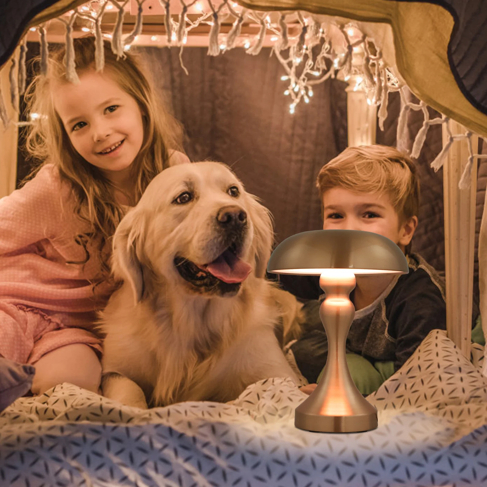 

Mushroom Table Lamp Touch Dimming Metal Bedside Light for Bedroom Nightstand Decorative Desk Lamp Adjustable Brightness Modern