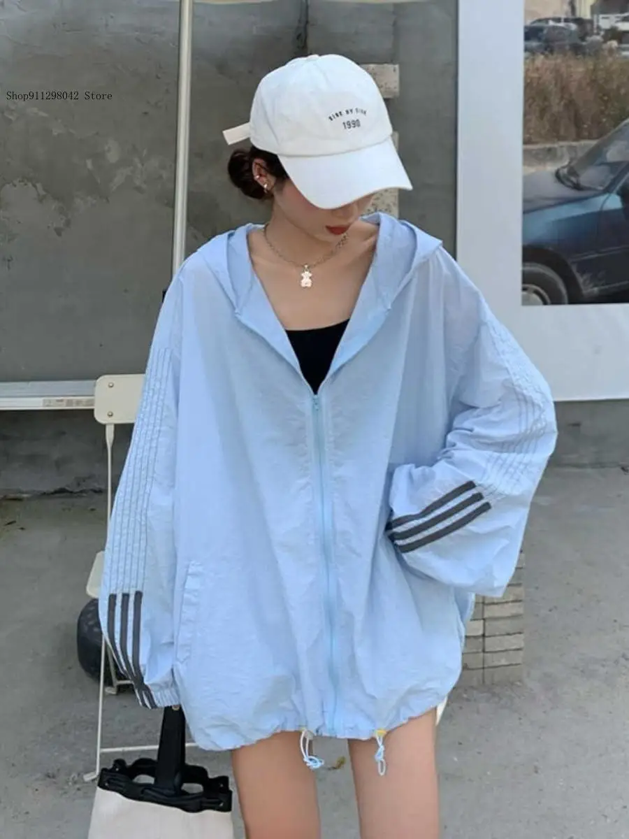 Summer and Autumn Outdoor Cycling Cardigan Loose Casual Versatile Student Hooded Thin Sun Protection Jacket for Women