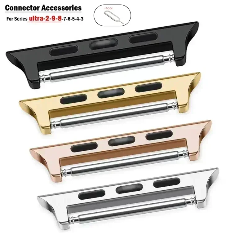 Connector For Apple Watch bands Series 9 8 7 6 5 4 SE 44mm 42mm 41mm 45mm Ultra 2 49mm Spring Bar Metal Stainless Steel Adapter