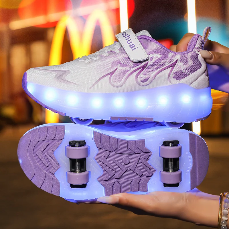 Children Skate Shoes Gift Casual Outdoor Fashion Walking Youth Semi Professional Deformation Parkour With 4 Wheels Roller Shoes