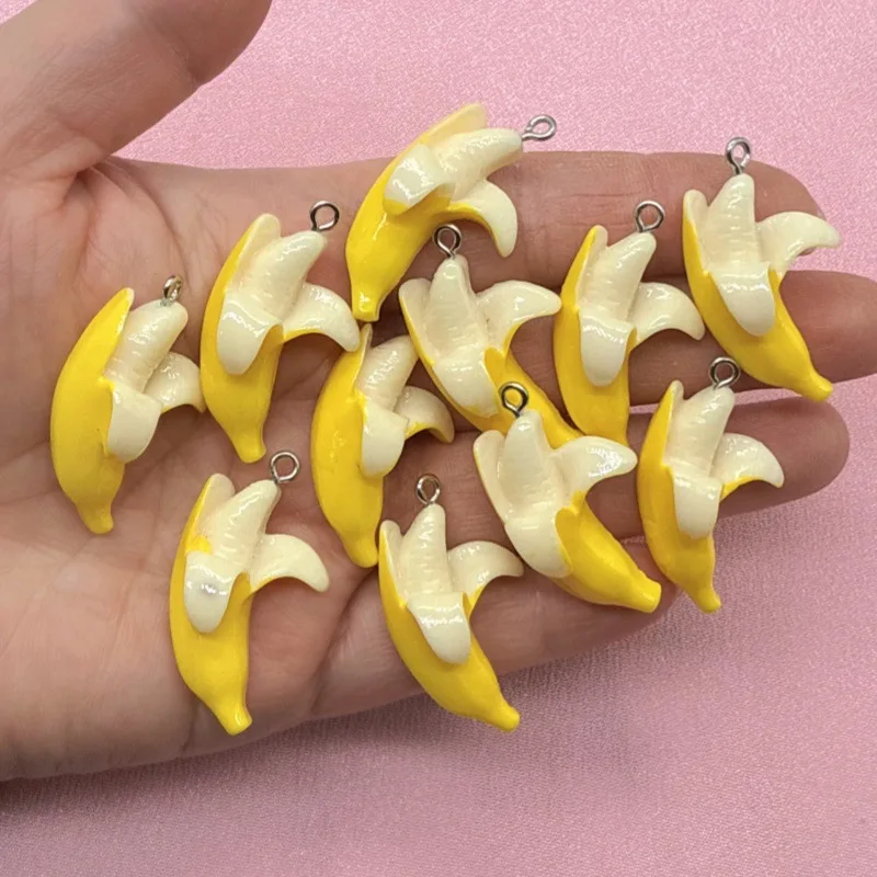 10pcs Cute Mini Banana Resin Charms DIY Jewelry Accessories for Key Chain and Bag Deco