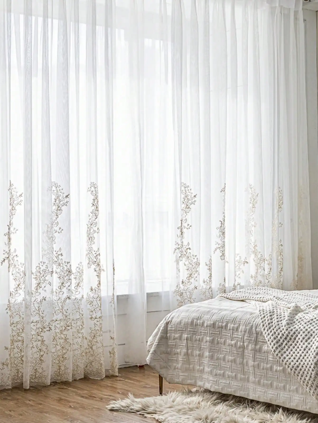 European embroidery white gauze curtains free perforation elegant court style half blackout sheer curtains for living room