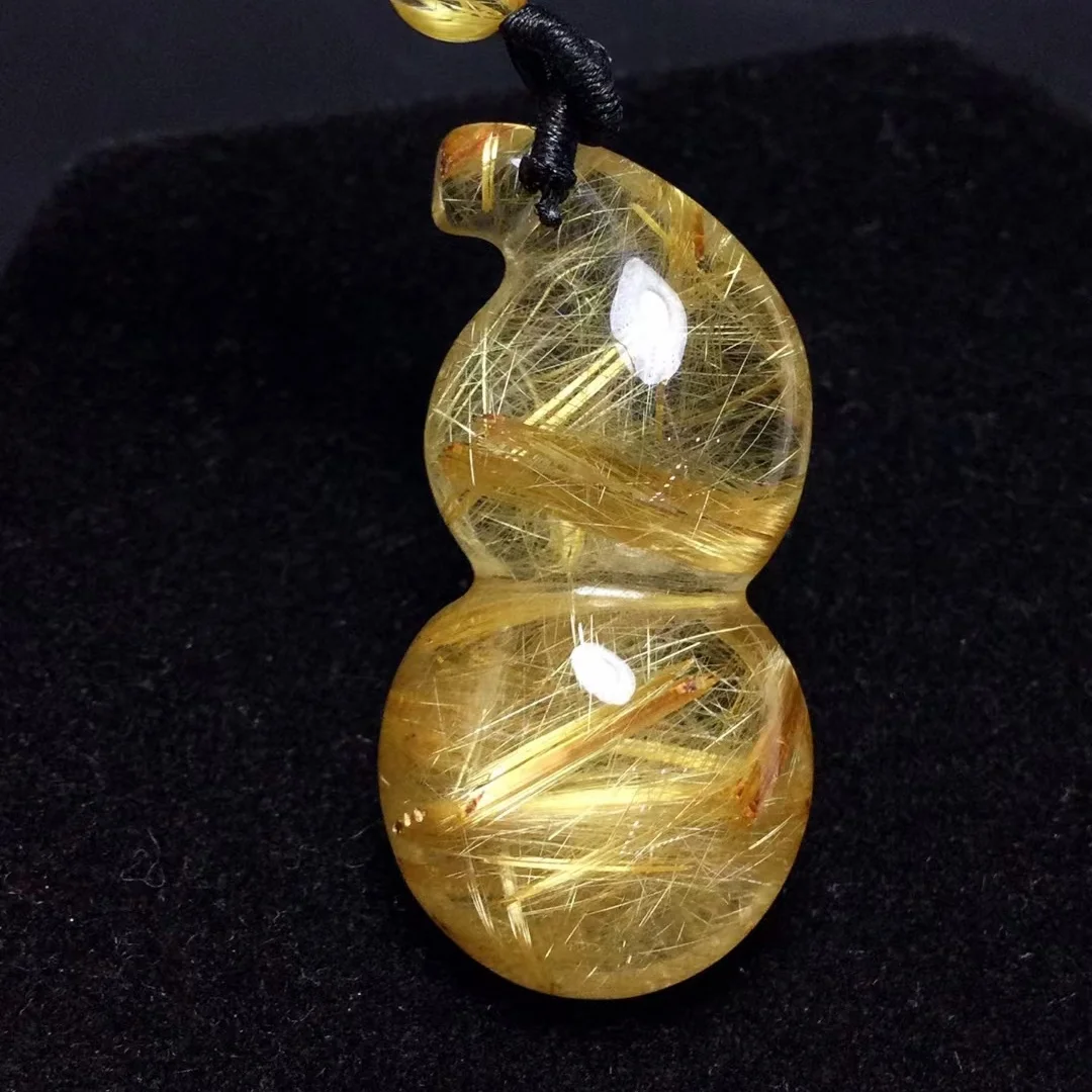 Natural Gold Rutilated Quartz Pendant Gourd Rutilated Quartz Jewelry 22.2*14.5*9.8mm Flower Men Women Brazil AAAAAAA