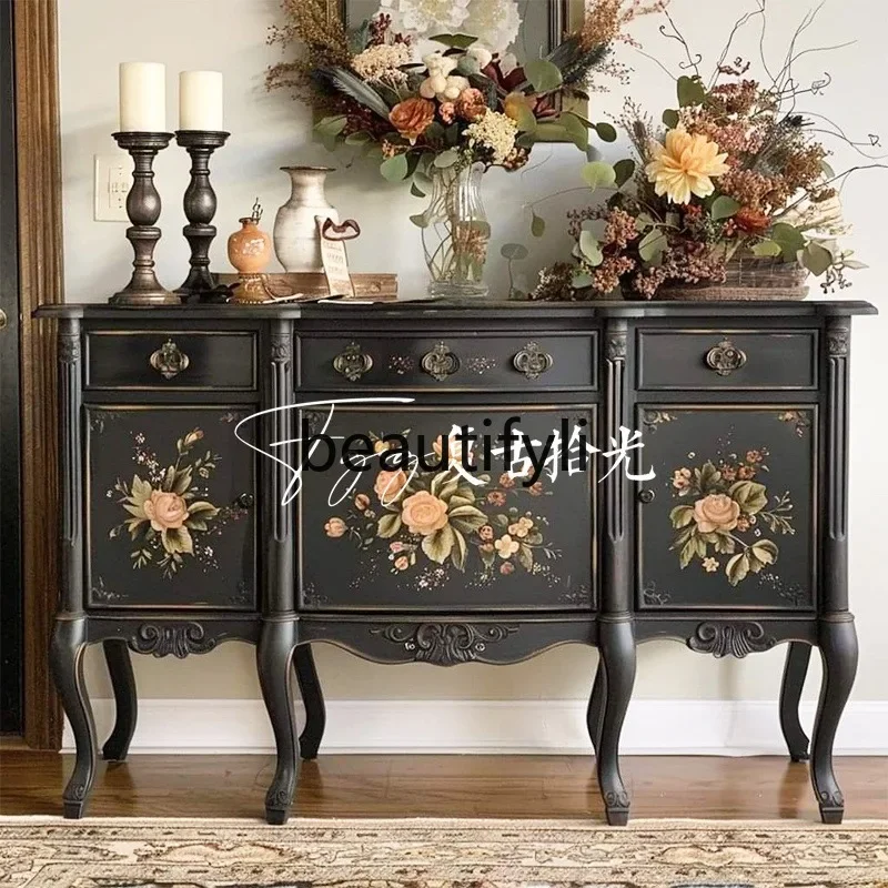 

yj7 French retro painted solid wood porch cabinet decorative cabinet entrance foyer locker
