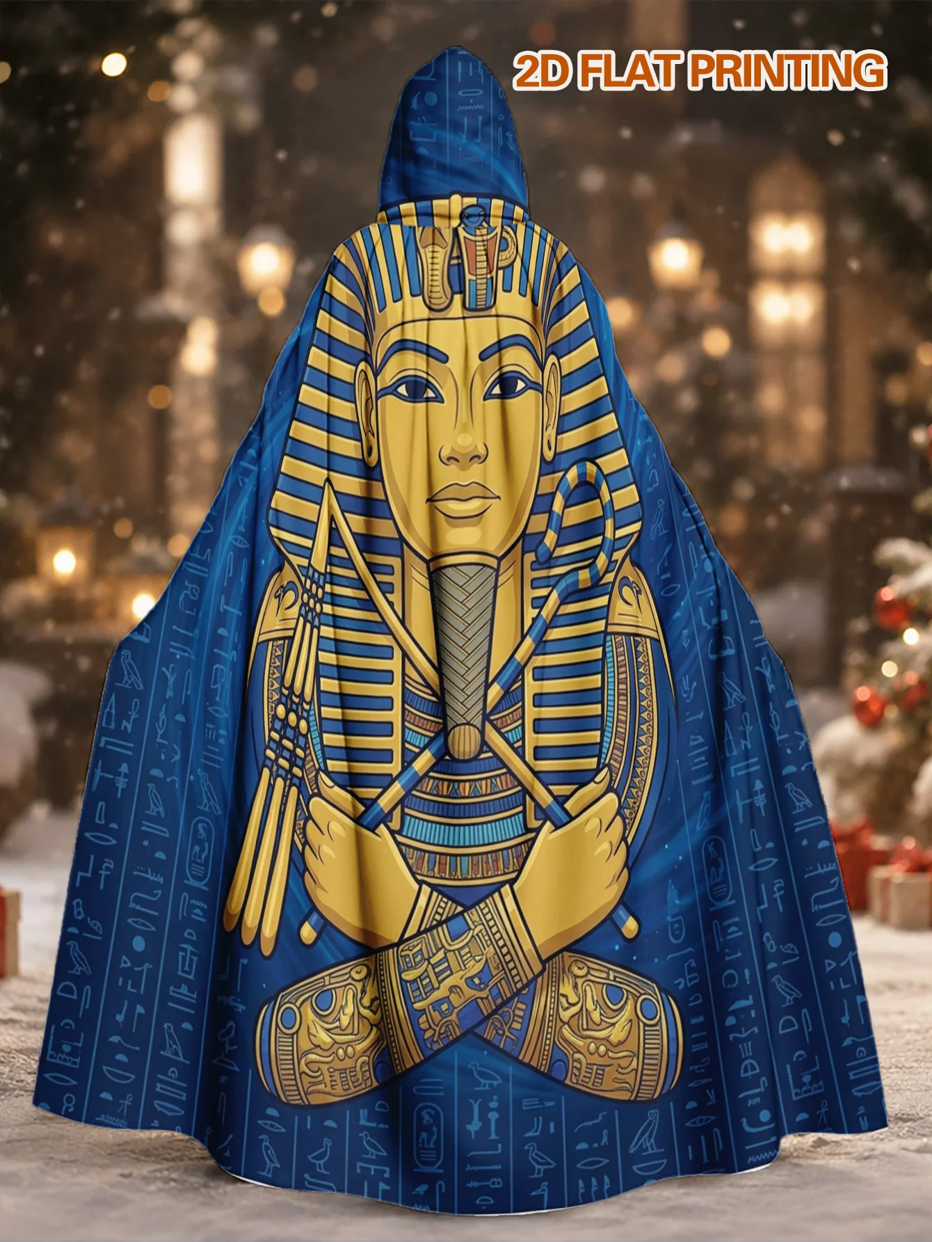 Customization 1pc, Adult Costume Cloak With Ancient Egyptian Pharaoh Pattern, Hooded Robe For Halloween Trick-Or-Treat And Chris