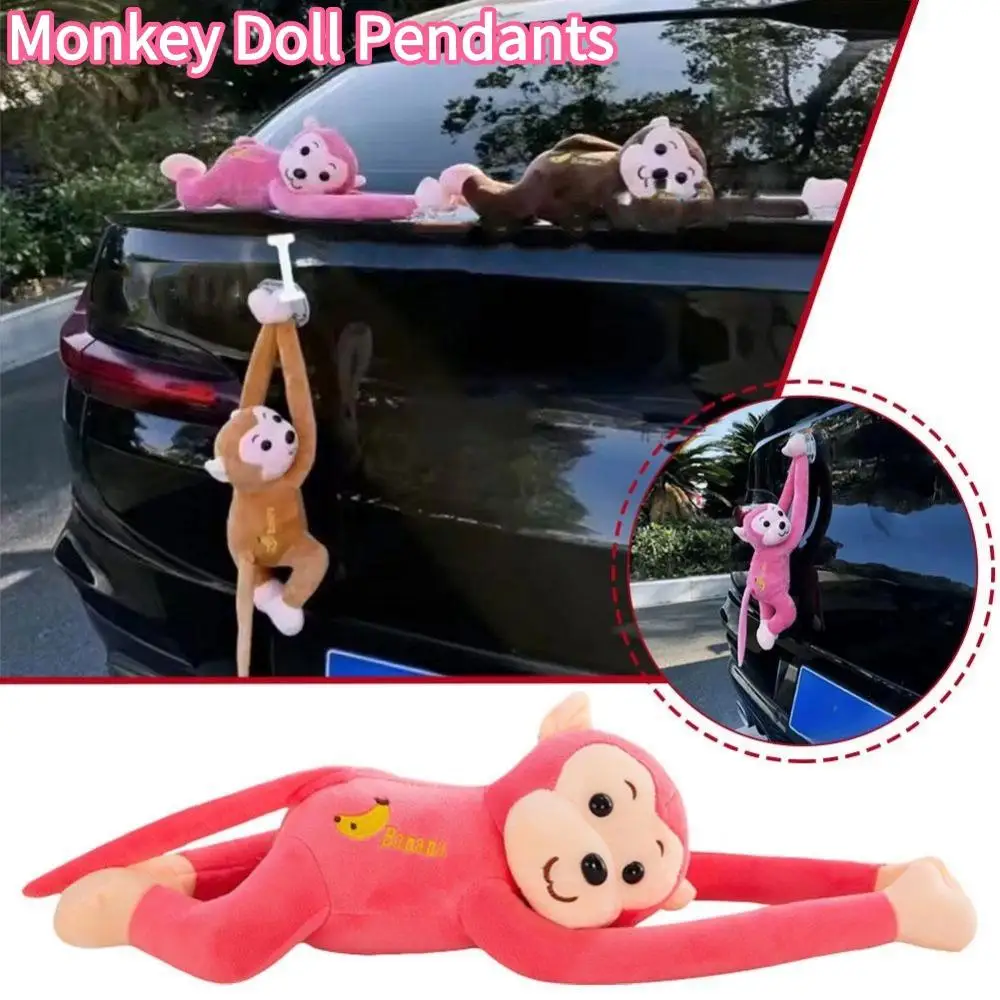1pc acessórios do carro montado macaco ornamento criativo pingente macaco gibbon macaco boneca pingente decoração traseira do carro
