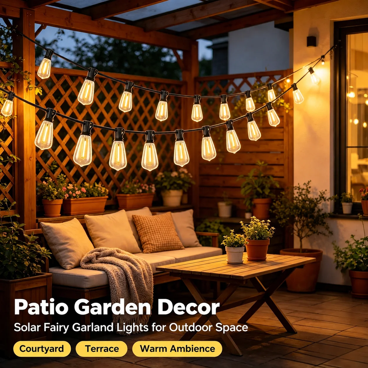 Solar String Lights Outdoor, 20 Bulb Waterproof LED Fairy Garland Lights for Patio Garden Yard Party Holiday Decor