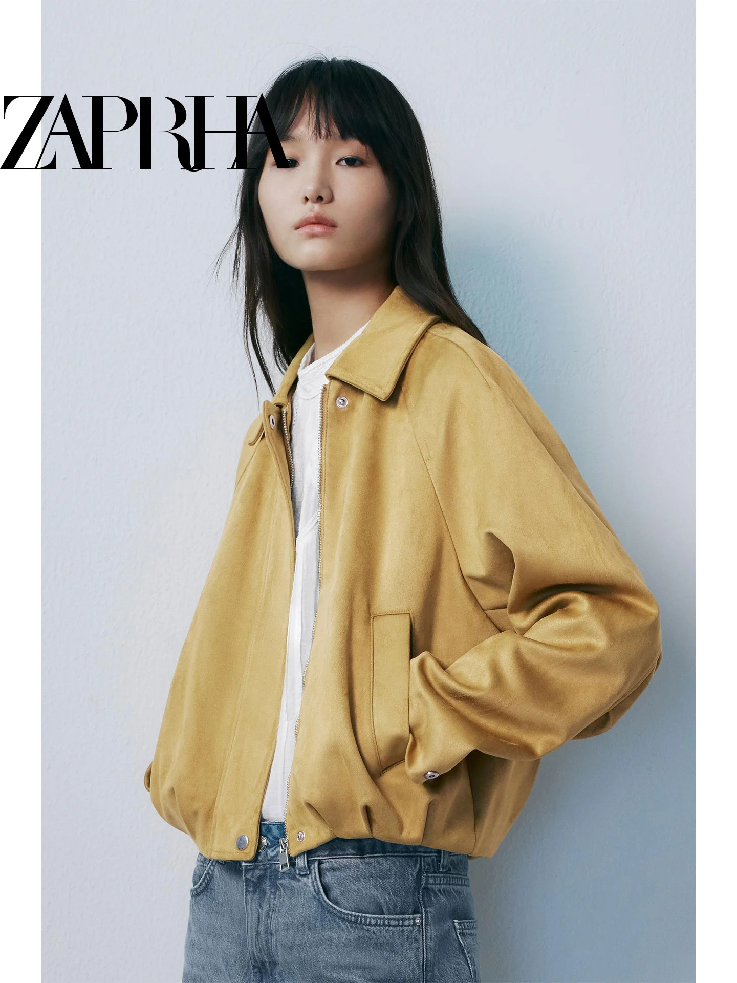 عارضة Sle المرأة الطيار Jaet ort طول فو الجلد المدبوغ تأثير الربيع 2026 Faion الاتجاه فضفاضة تناسب طويلة Sve زر إغلاق