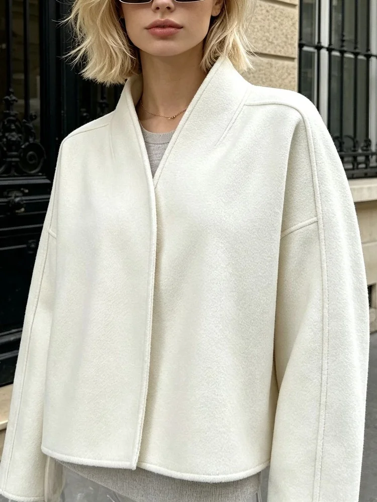 Tossy Mock Neck Open Front Fleece Jacket Stand Collar Drop Shoulder Long Sleeve Cropped Casual Streetwear Seam Detail Jacket