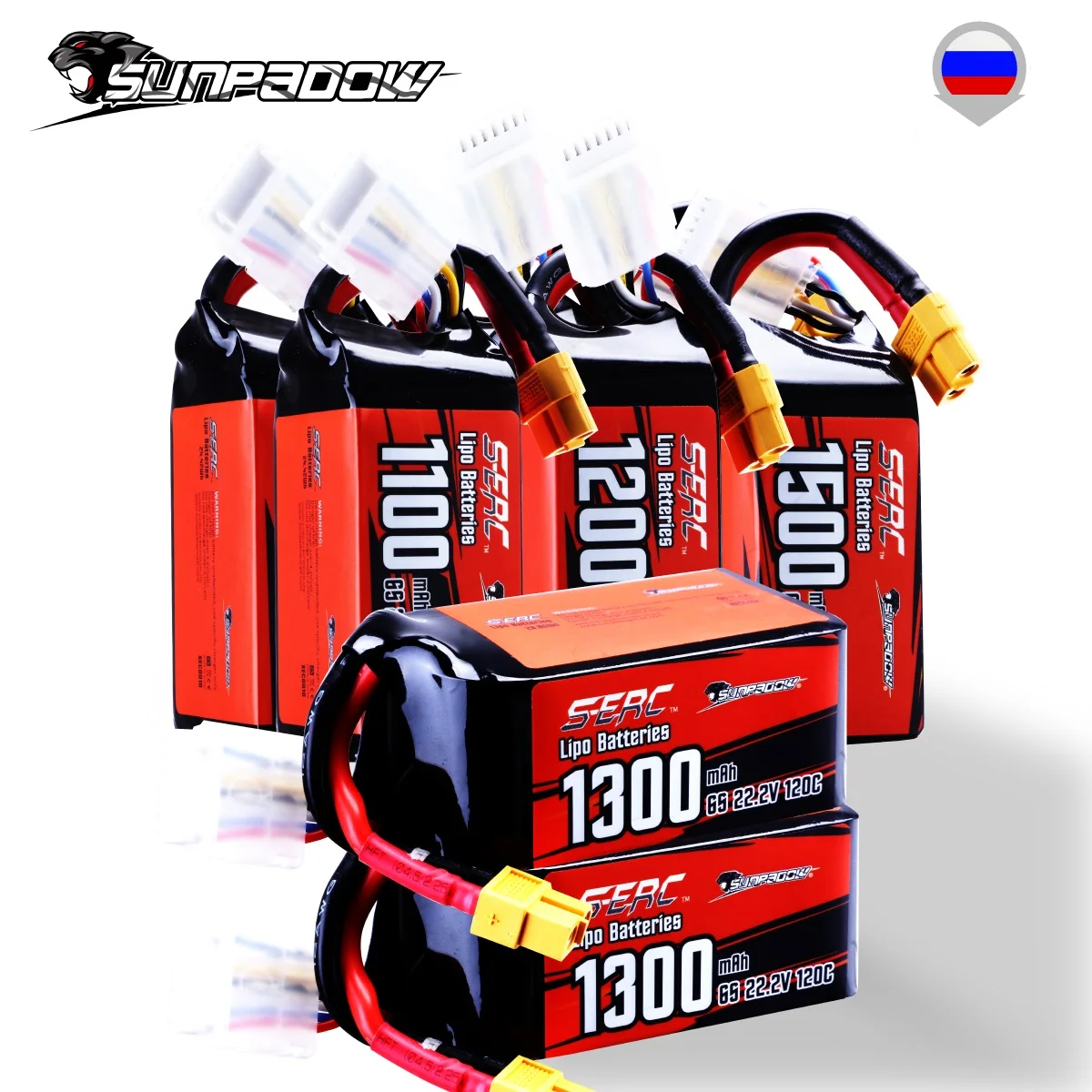 SUNPADOW 4S 6S 14,8V 22,2V Lipo-Akku 1100mAh 1300mAh 1500mAh 120C mit XT60-Stecker für RC-Rennhobby-Batterien