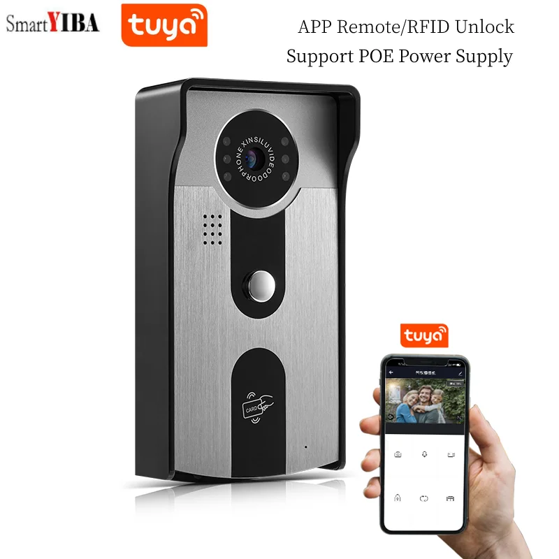 SmartYIBA Tuya WIFI Smart Video Intercom MetaL Case1080P IP Doorbell Video Suveillance HD Camera RFID Unlock Door Access Kit