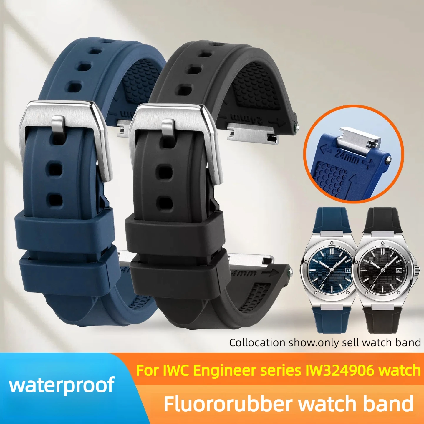 High quality FKM Watch band For IWC Engineer IW328903 IW328901 IW328902 Waterproof Fluororubber Watch Strap Men rubber Bracelet