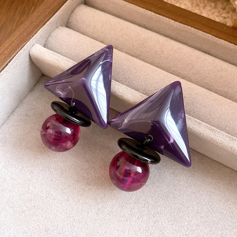 Simple Stylish Y2K Retro Marble Triangle Bead Dangle Earrings Elegant Light Luxury Premium Daily Office Women Jewelry