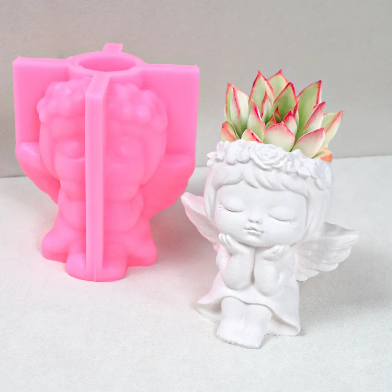 

Simple Flower Pot Mold Creative Resin Molding Girl With Wings Candle Holder Silicone Mold Durable Molds for Plaster Planters