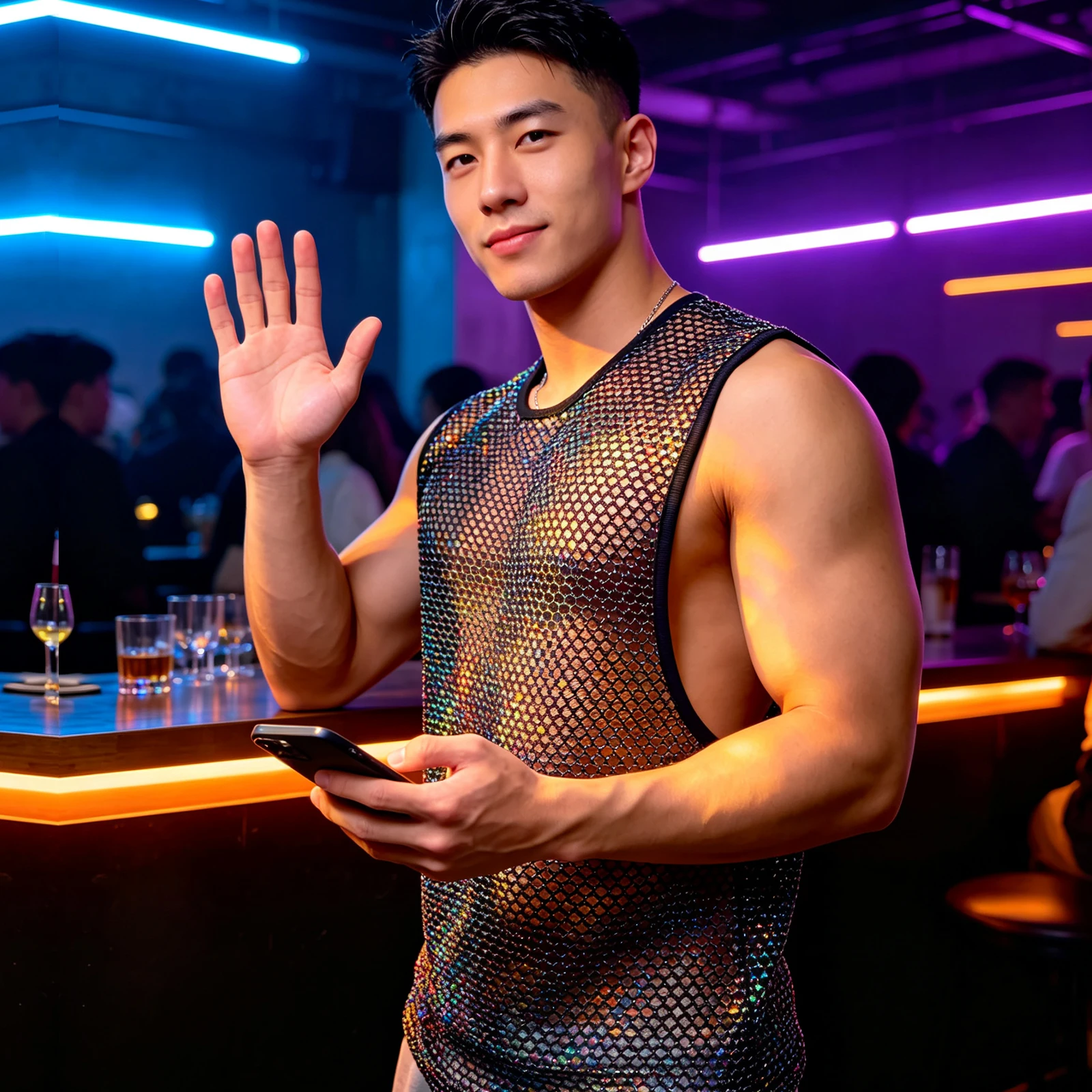 Metallisch glänzendes Tanktop für Herren, Netzstoff, ärmellos, Rundhalsausschnitt, Muskelweste, lässige Sommeroberteile, Streetwear, mit Ausschnitten, durchsichtig. – Detail 11