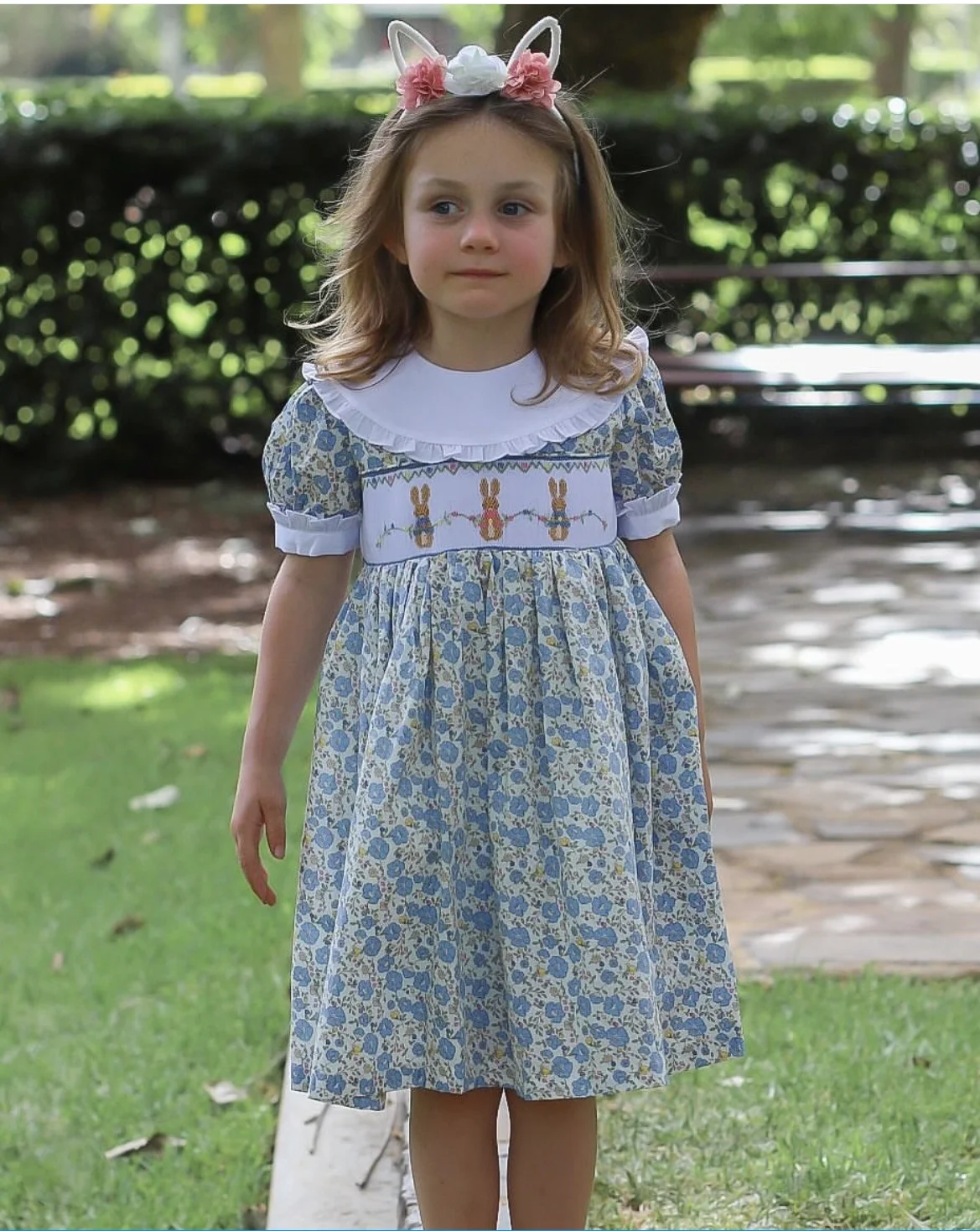 

Baby Girl Summer Rabbit Handmade Embroidery Smocked Dress for Eid Birthday Party Holiday Photography Casual A13
