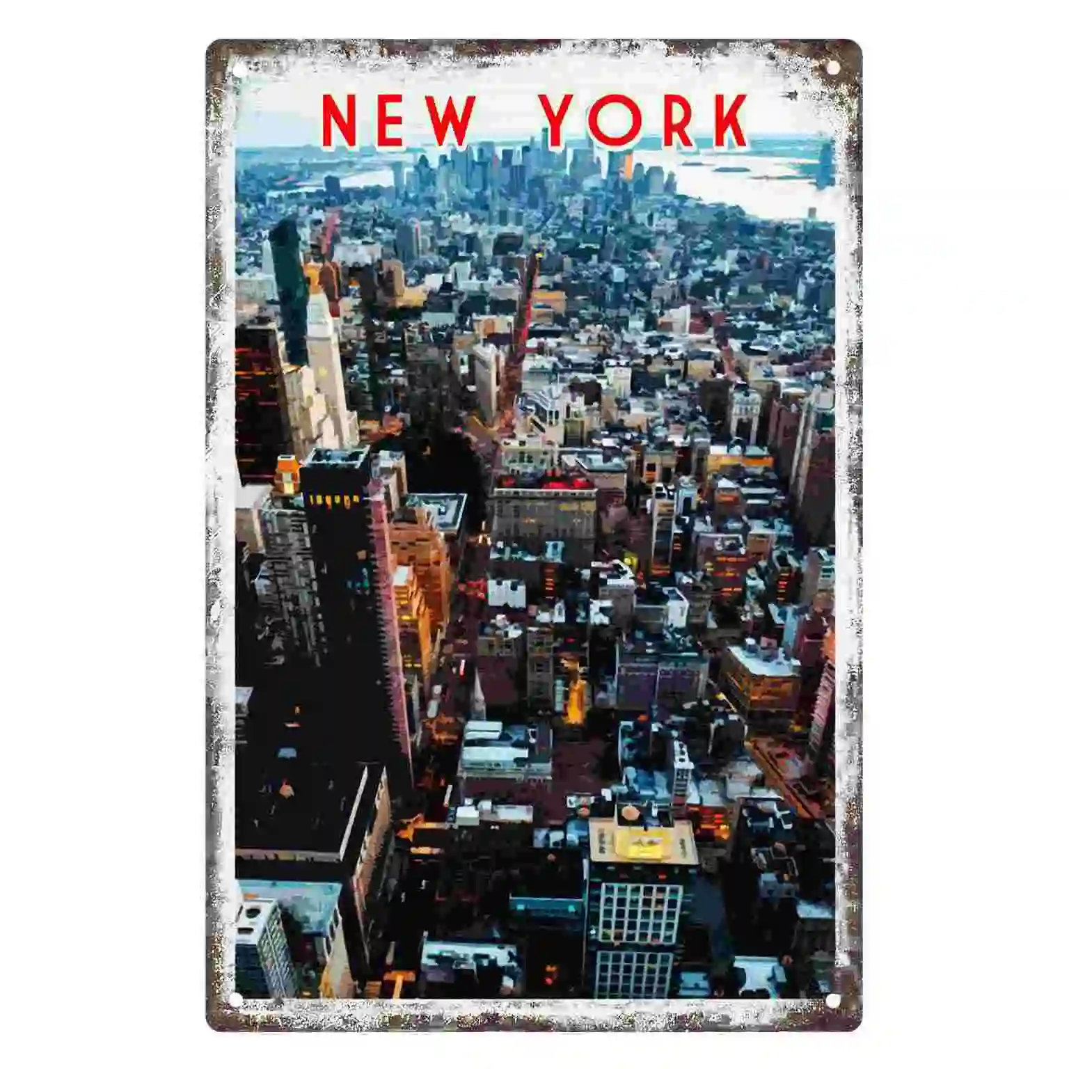 2D FLAT 1pc New York City Skyline Metal Wall Sign Decoration for Home Cafe Garage Bedroom Porch And Garden