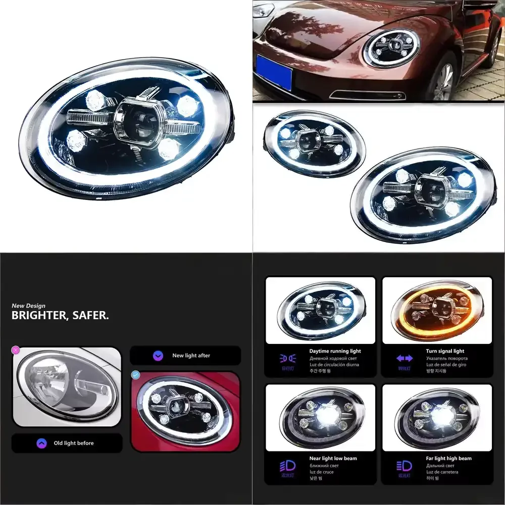 For 13-17 Beetle Headlight Assembly Modification LED Lens Daytime Running Lights Flowing Turn Signals OLIVER