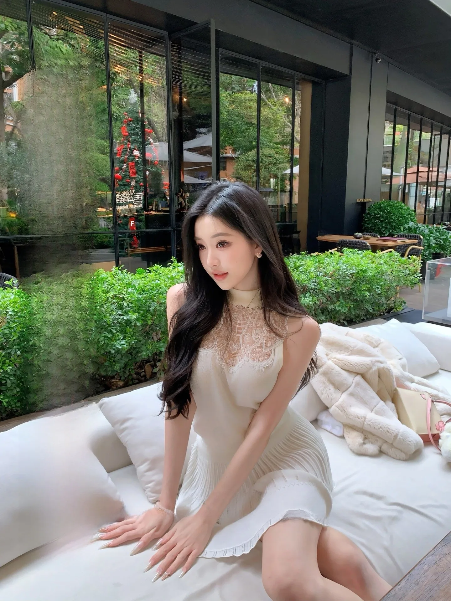 

Roselyn Lace Hollow out Knitted Top And Skirt Set Pure Desire Bouffant Lace Trim Knitted Dress Spring Summer Floral Pattern