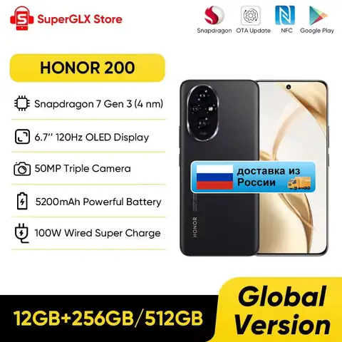 2024 New Original HONOR 200 Global Version Snapdragon 7 Gen 3 5G Smartphone 6.7'' AMOLED Display Support HONOR 100W SuperCharge