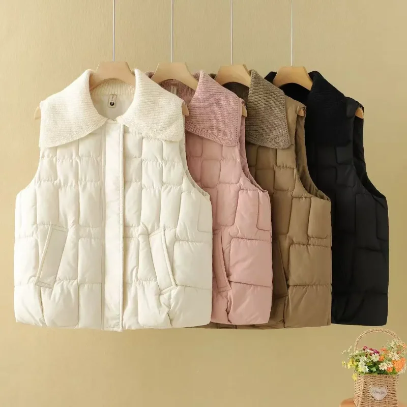 

Lapel Cotton Vest Women's Short Woolen Collar Korean Style Loose Coat Autumn Winter New Cotton Waistcoat