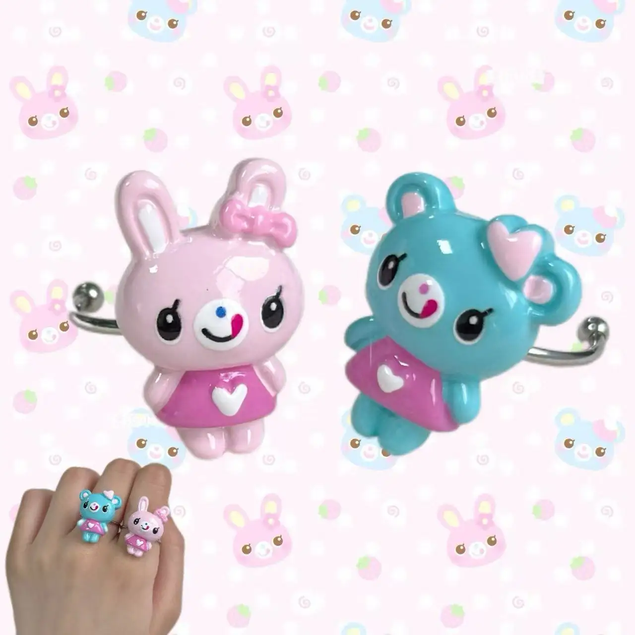 Japanische Original-Cartoon-MP-Ringe, niedliche, süße, weiche Mädchenringe, verstellbar, Foto-Requisiten, Y2K-Accessoire, ein Paar Ringe, Geschenk für Mädchen