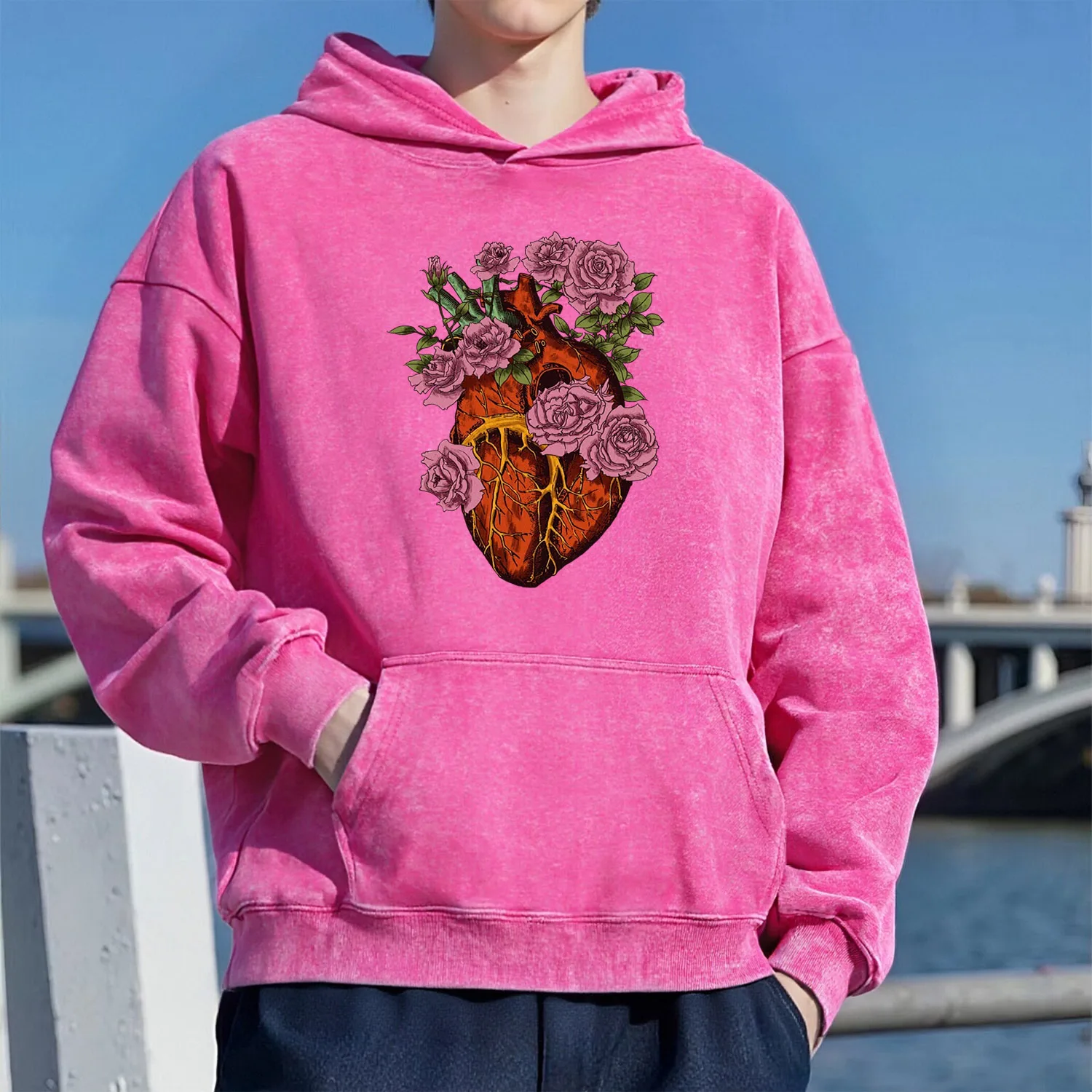 

Толстовка с капюшоном в стиле ретро в стиле сердца, унисекс, повседневный спортивный стиль, изготовленный из чистого хлопка, уличный стиль, 400 г