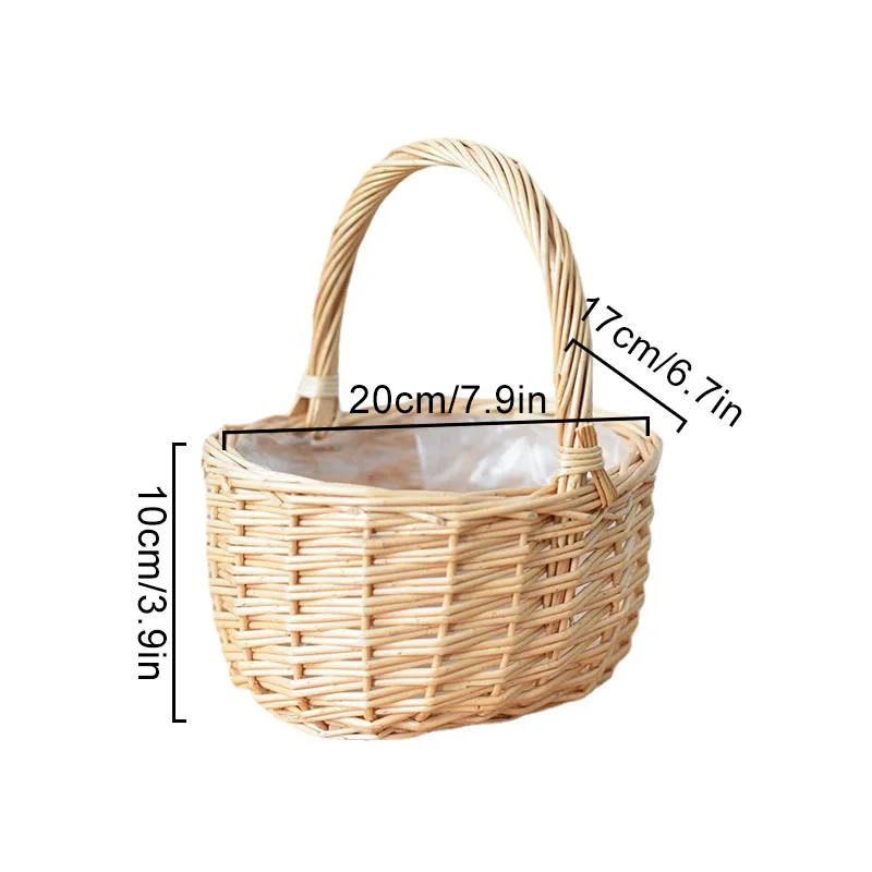 

Woven Flower Basket Rattan Storage Multi-functional Hand-Held Wicker Baskets Pot Picnic for Wedding Decor