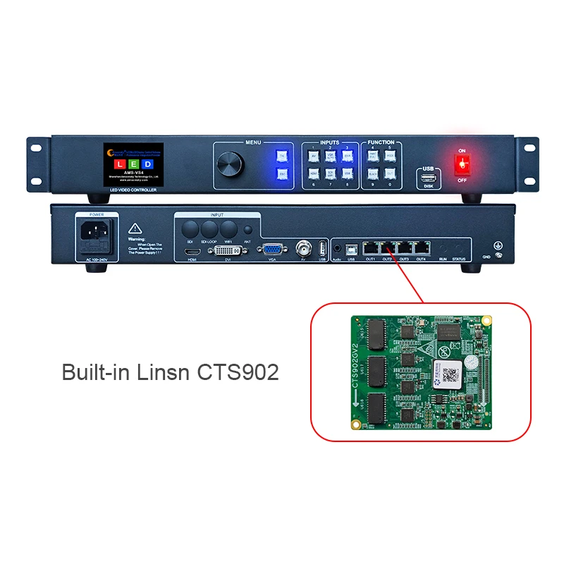 Светодиодный видеоконтроллер AMS VS4, бесшовная коммутационная сеть с несколькими входами, HD-аудио синхронизация, замок с ключом для промышленных матричных дисплеев