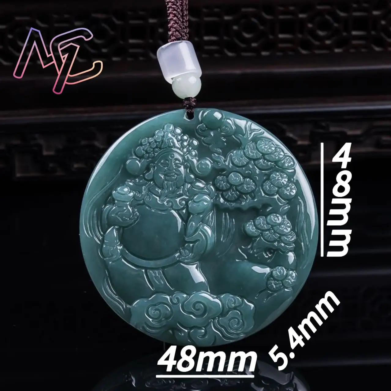 Burmese Jadeite God of Wealth Pendant Talismans Gifts for Women Vintage Accessories Luxury Jewelry Real Jade Charm Necklace - view 2