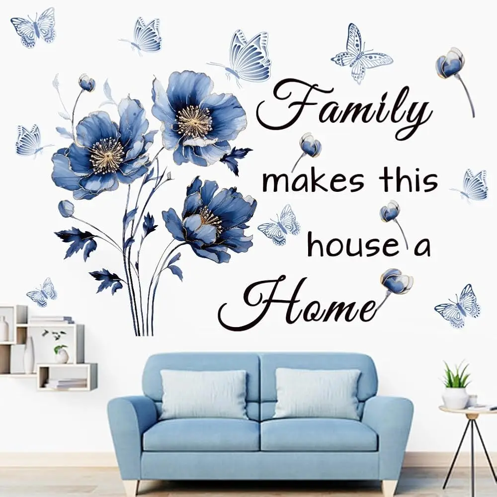 

Blue Family Quote Wall Stickers Family Make This House a Home Wall Decals Peel and Stick Vinyl Wall Sticker for Living Room B